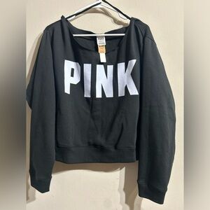 PINK Victoria's Secret Black Crop Top with White Lettering